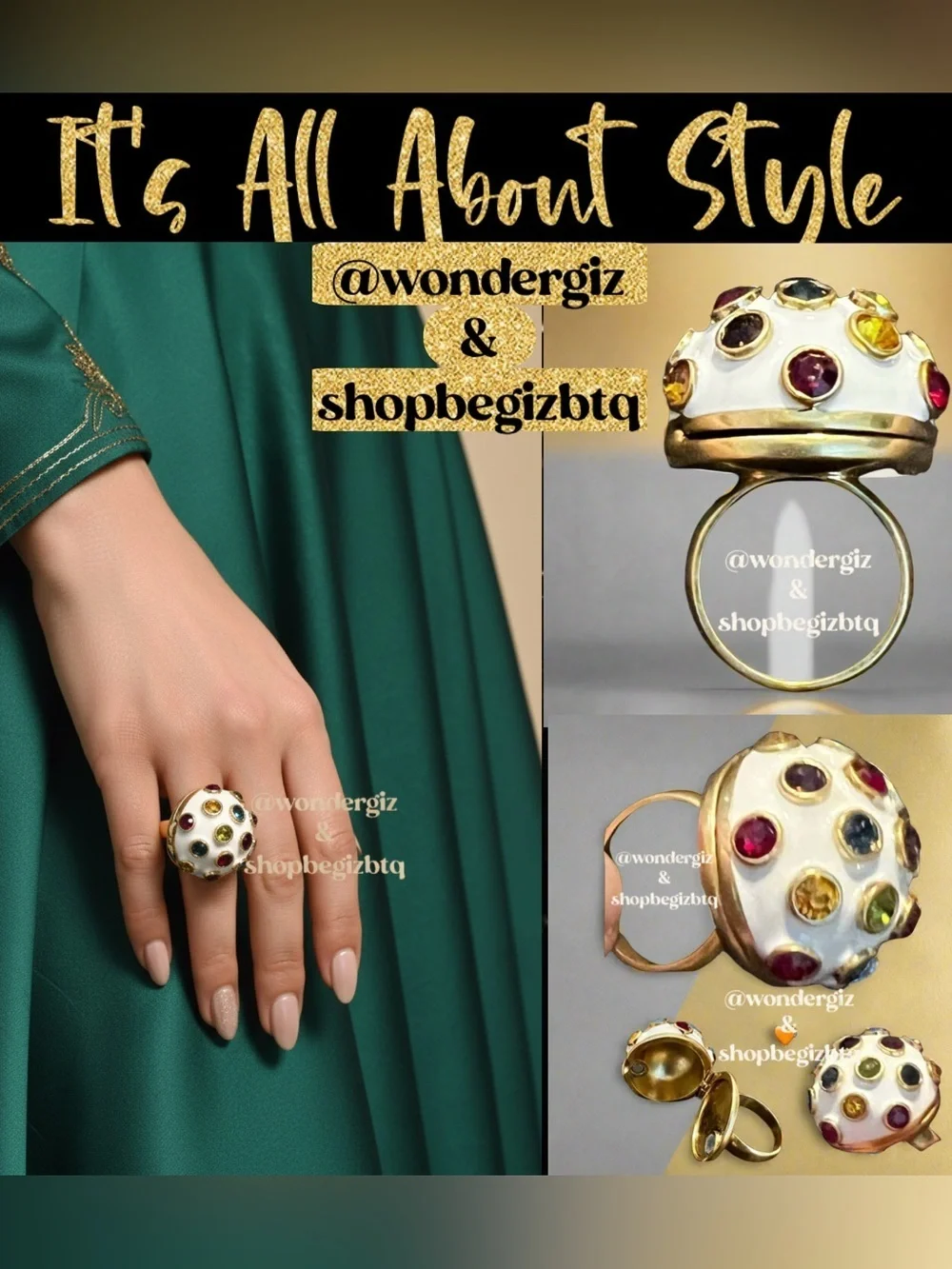 🆕Tory Burch Authentic Unique Locket Magnetic Ring White Enamel Colorful Stones